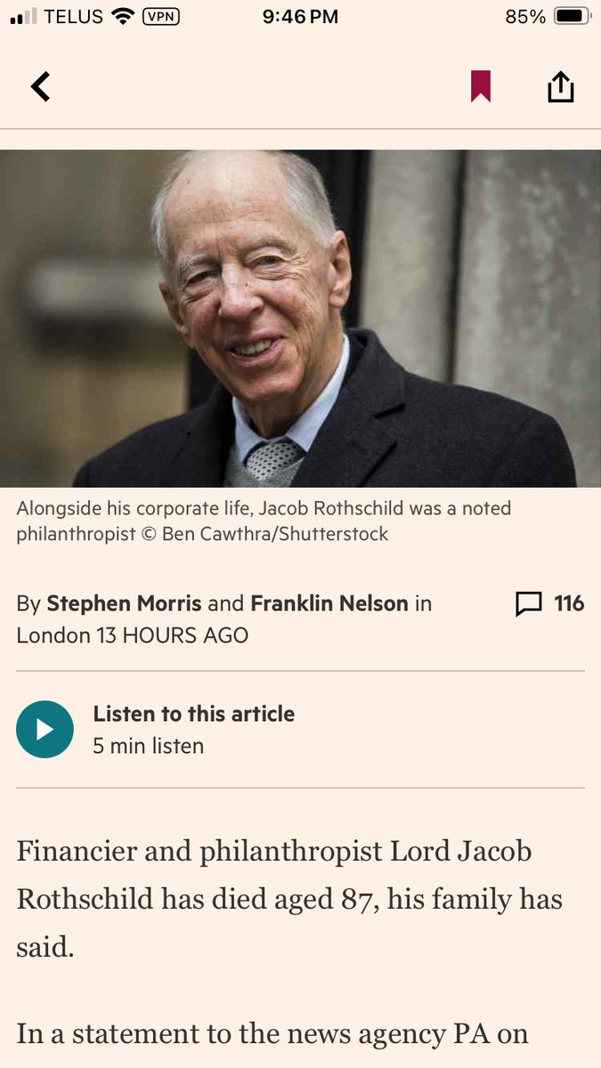 It's annoying that even the British press, in this case the FT, have embraced a solecism so widely. 'Lord Jacob Rothschild' would be correct if the late financier had been the younger son of a Marquess or Duke. As a peer, what's correct is Jacob, Lord Rothschild. Rant over.