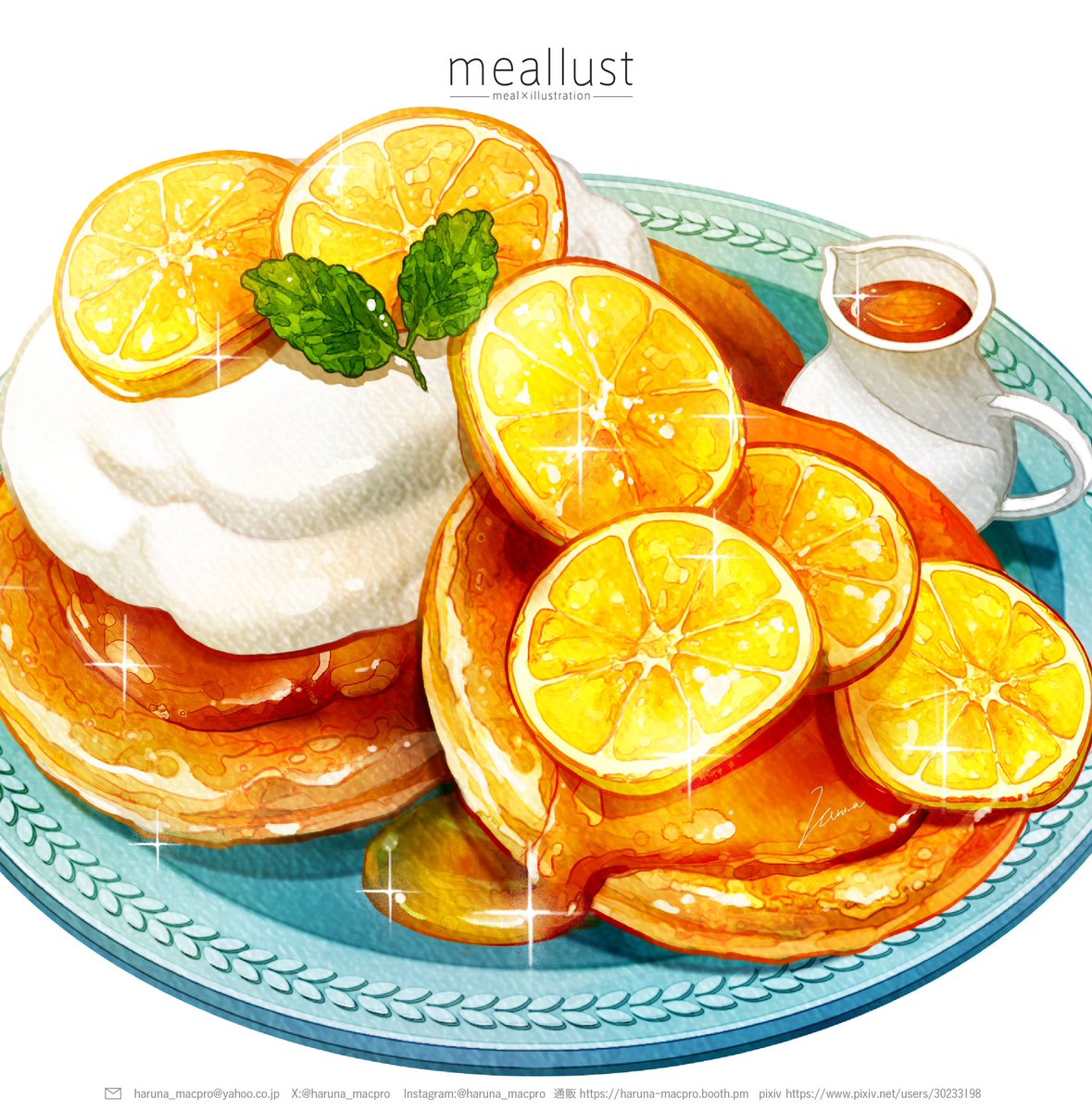「レモンはちみつパンケーキ#食べ物イラスト 」|晴菜のイラスト