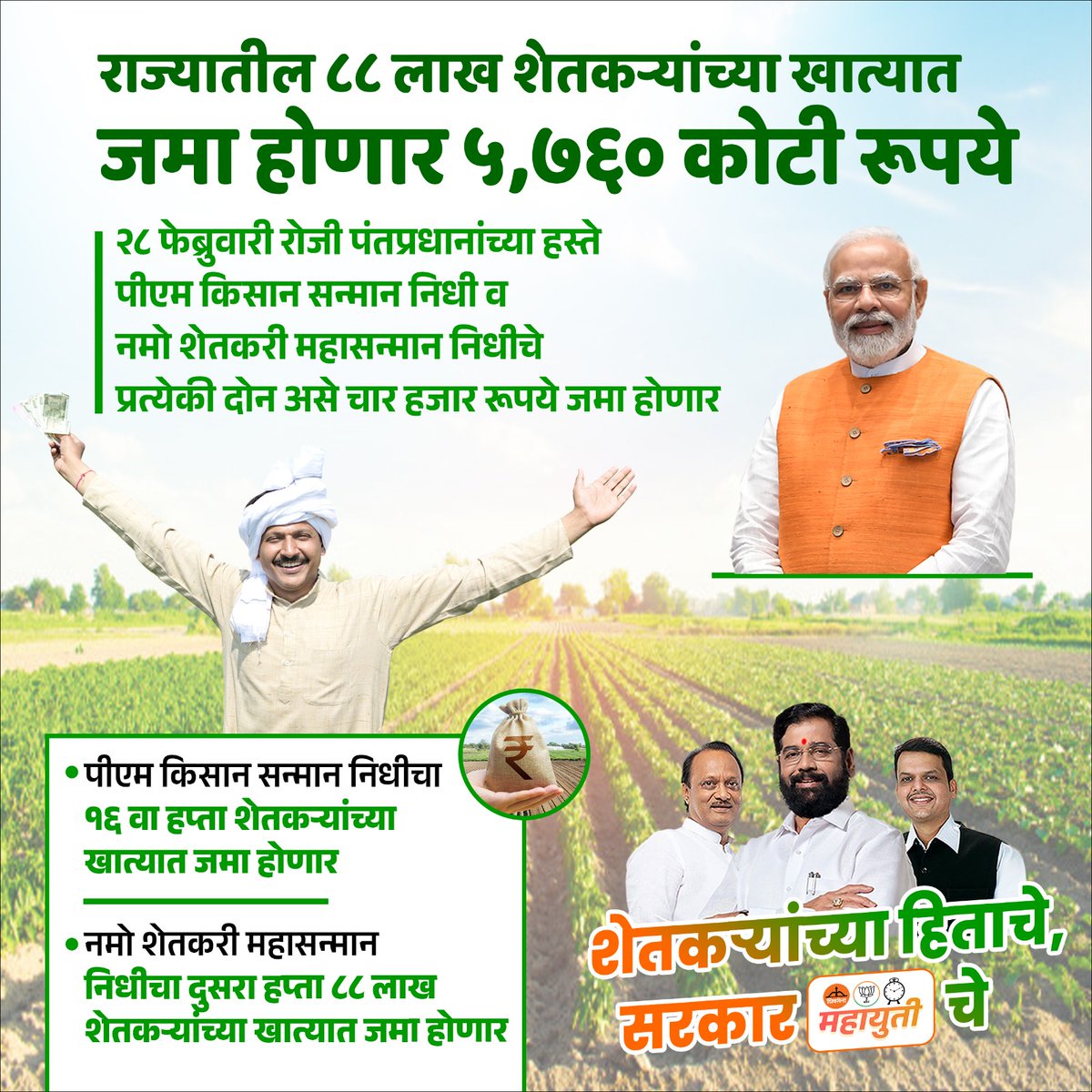 KrishnaBankar4's tweet photo. २८ फेब्रुवारी रोजी पंतप्रधानांच्या हस्ते यवतमाळ येथून #पीएम_किसान_सन्मान_निधी व #नमो_शेतकरी_महासन्मान_निधी चे प्रत्येकी २००० असे एकूण ४०००  रूपये जमा होणार.
@mieknathshinde @Dev_Fadnavis 
@AjitPawarSpeaks https://t.co/yo8w7wE8bH