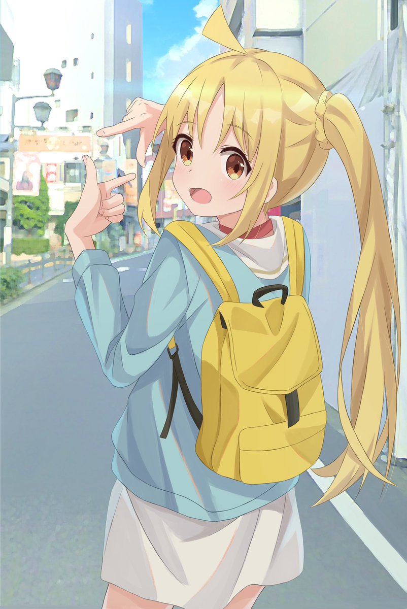 ijichi nijika 1girl backpack blonde hair bag solo side ponytail long hair  illustration images