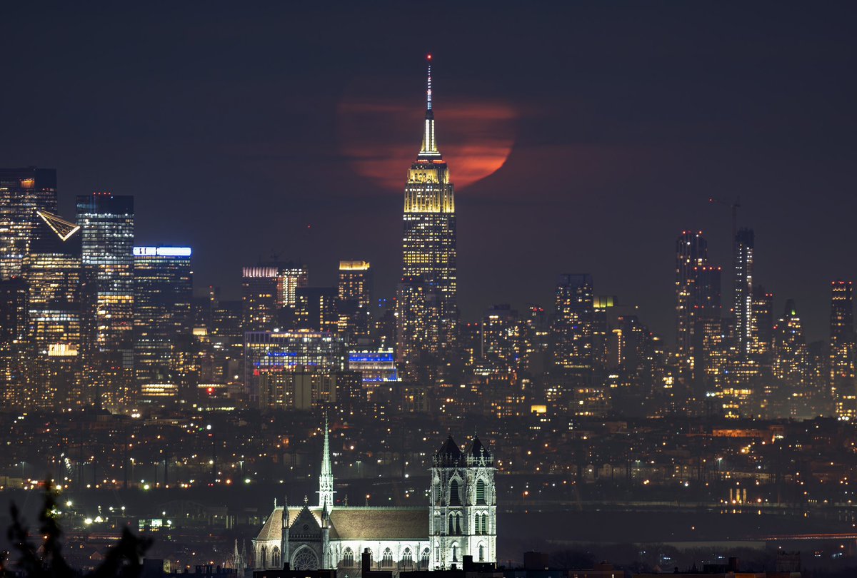Shot tonight’s moonrise from over 15 miles away from New York City in New Jersey.