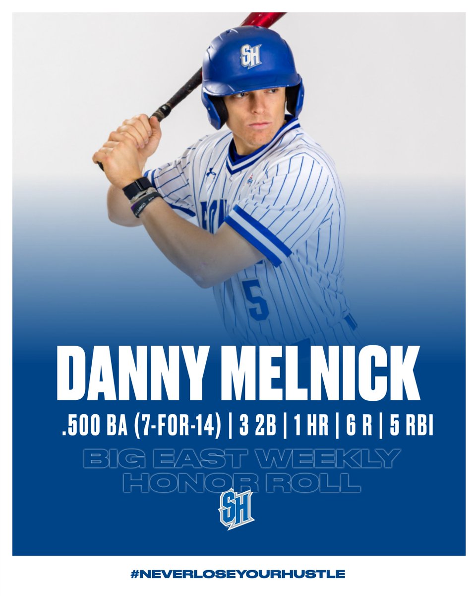 SHUBaseball's tweet photo. Shoutout to Danny on getting named to the BIG EAST Weekly Honor Roll 🏆

#HALLin 🔵⚪️ | #NeverLoseYourHustle https://t.co/w9HUEVhHjf