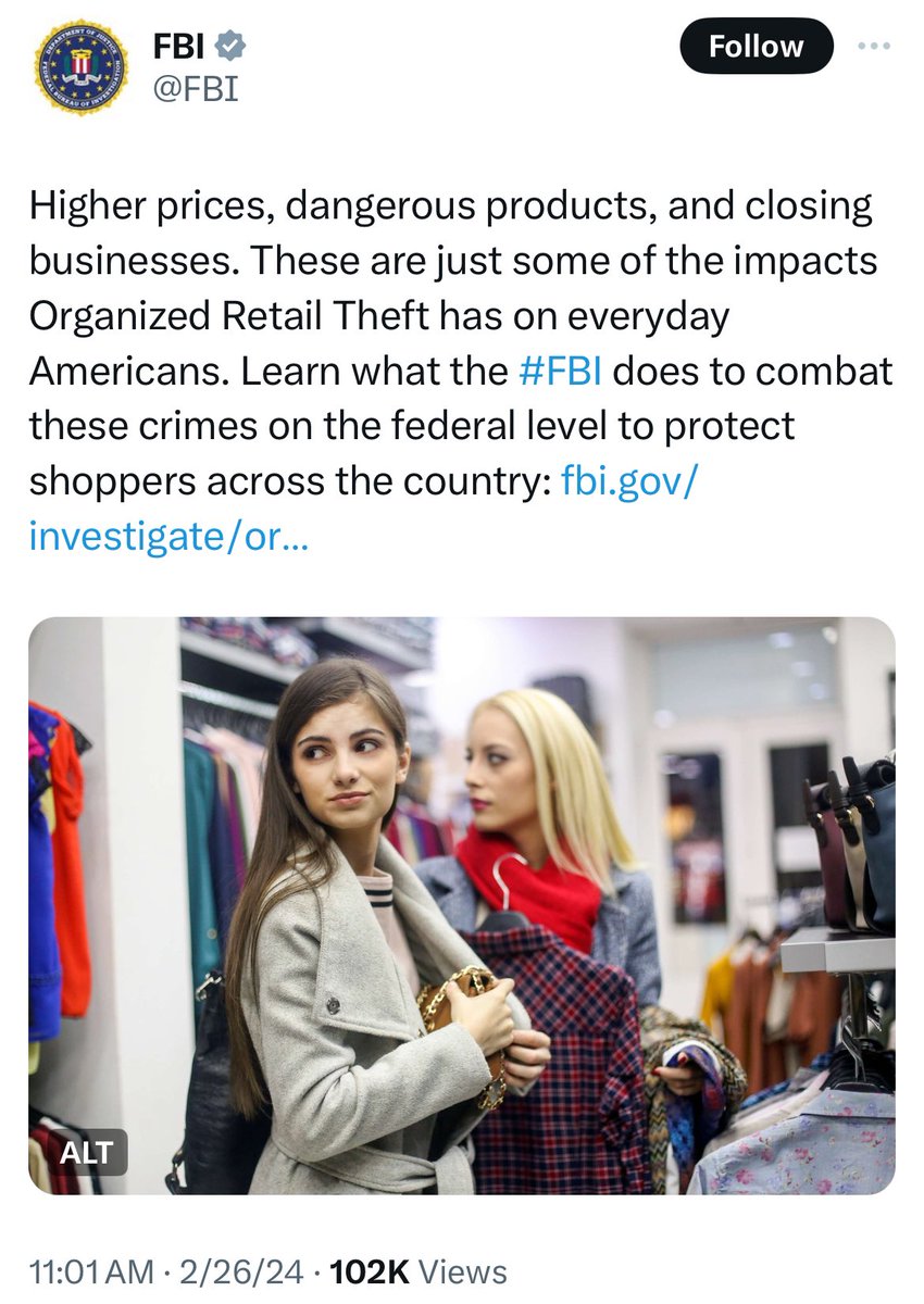 Of course the Woke FBI had to chose two white girls when teaching how to combat organized retail theft.