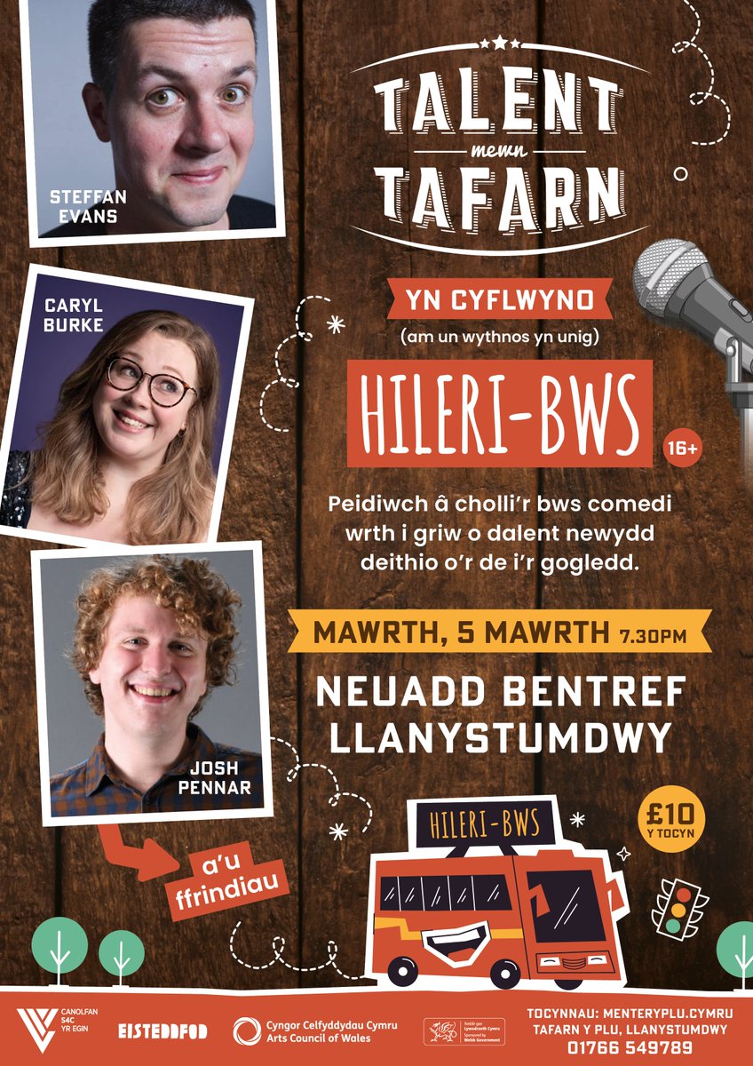 📢NOSON GOMEDI 🤣📢

<a href="/SteffEvansHaha/">Steffan Evans</a> <a href="/carylbcomedy/">Caryl Burke</a> <a href="/Josh_Pennar/">Josh Pennar</a> 

Nos Fawrth, 5 Mawrth, 7:30yh ymlaen. Bar ar gael.

£10 - elw'r tocynnau yn mynd at <a href="/llanystumdwyFC/">CPD Llanystumdwy FC 🏴󠁧󠁢󠁷󠁬󠁳󠁿</a> 

Tocynnau ar gael o'r Plu neu arlein: 
tickettailor.com/events/tafarny…