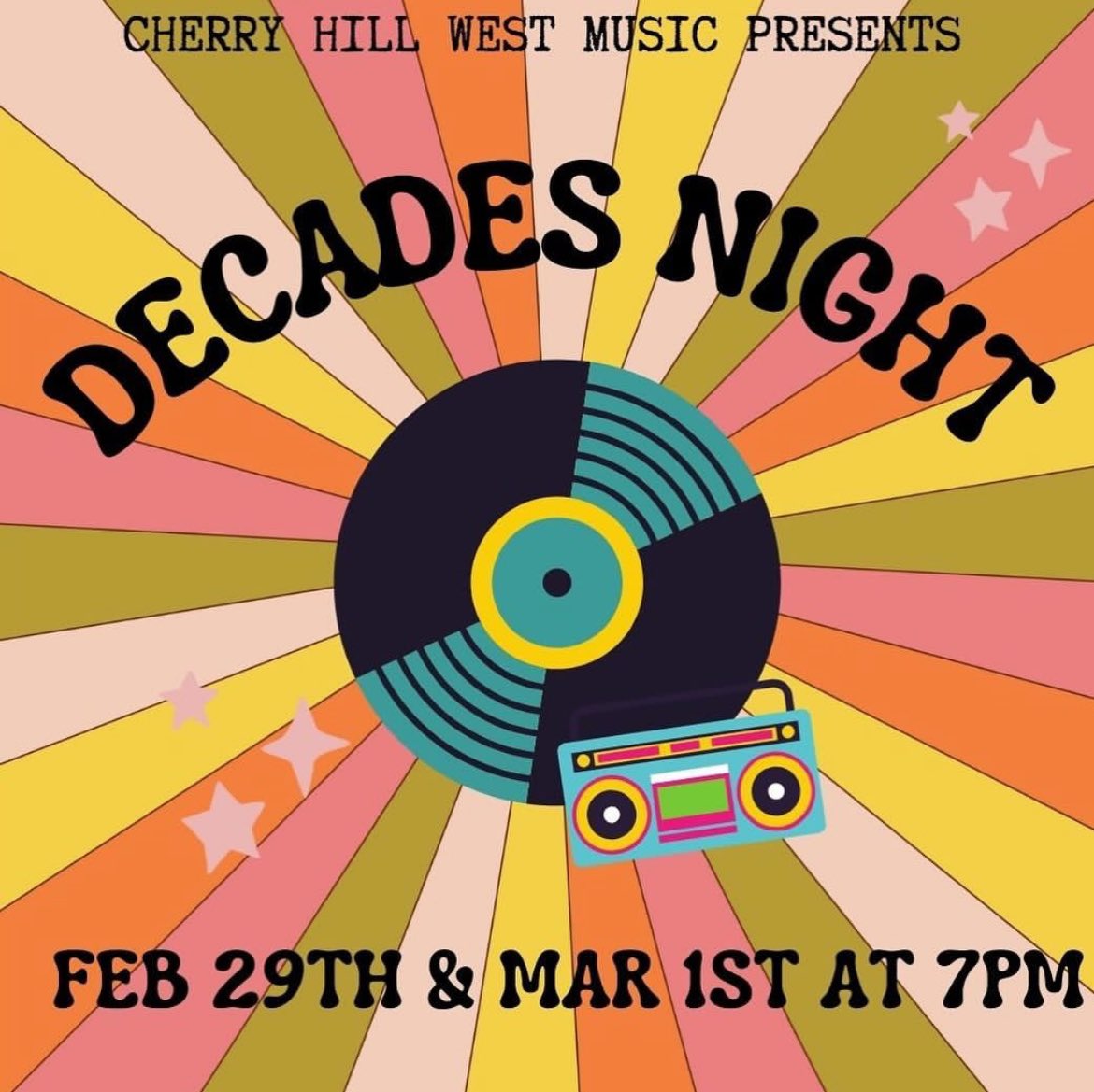 Come check out Decades Night this Thursday and Friday in the West Auditorium! Featuring music from the 1930’s-2020’s and featuring all choir and instrumental groups! Tickets are just $10!