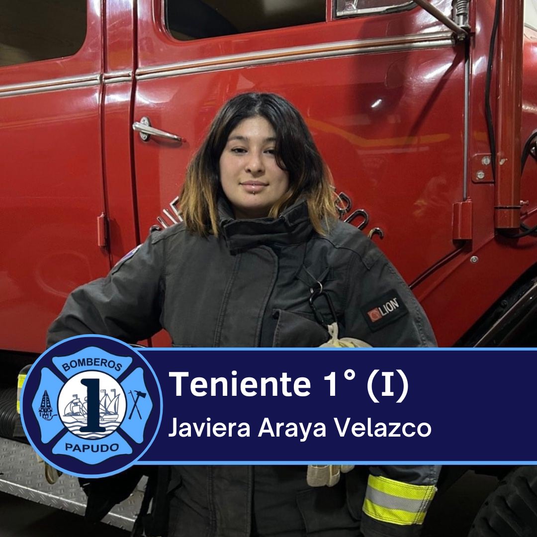 PrimeraPapudo's tweet photo. Mediante Orden del Día 001/2024 se ha designado como Teniente 1°, en calidad de interina, a la Bombera Activa, Javiera Araya Velazco. Desde la Primera, le deseamos el mayor de los éxitos en su gestión como nueva Teniente 1° (I). https://t.co/fRRMtGpmoX