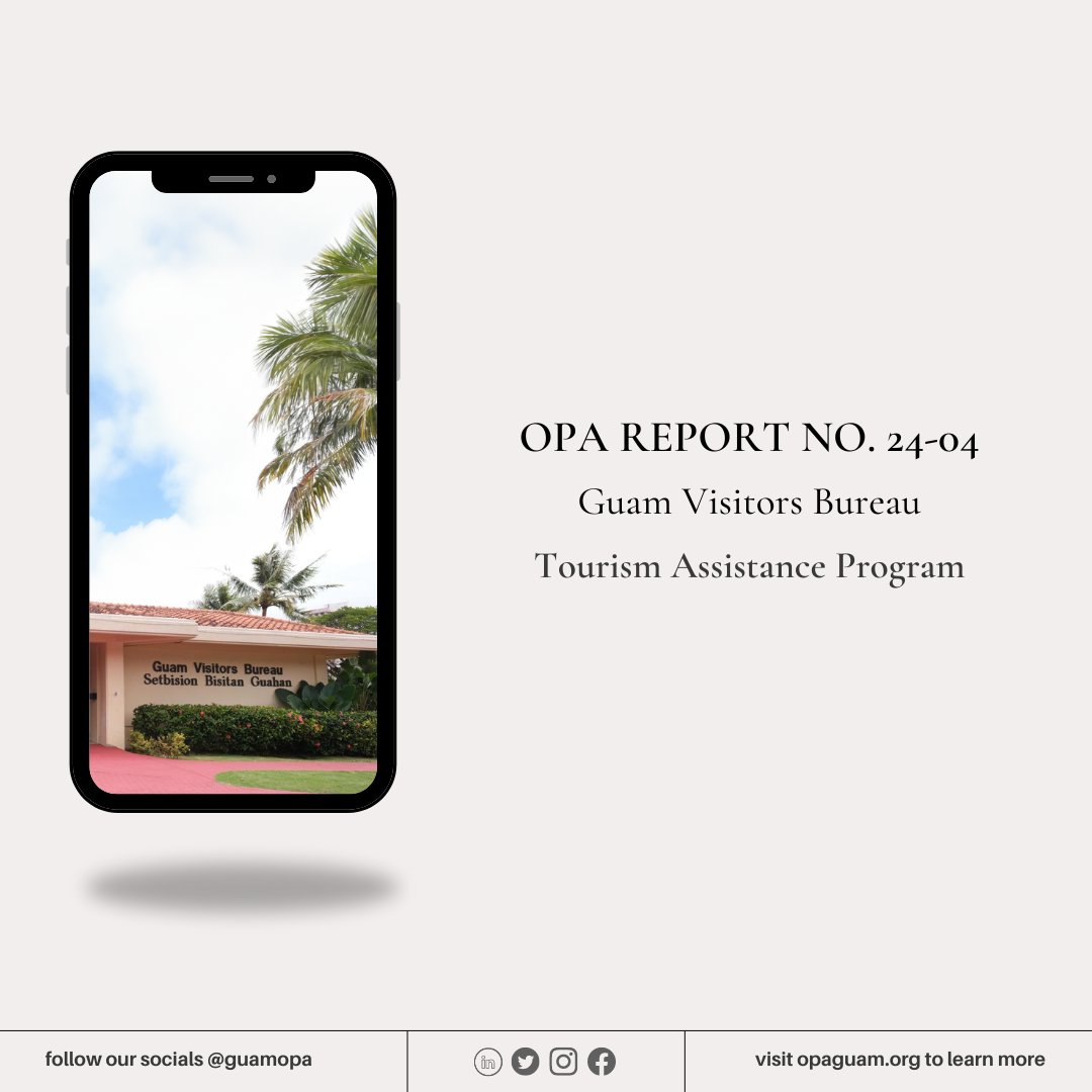 guamopa's tweet photo. 📢 Exciting news! The Office of Public Accountability (OPA) has just released OPA Report 24-04 on the Guam Visitors Bureau Tourism Assistance Program. That's 3 for 3 for the month! 🎉 Check out the full report at https://t.co/Sz3UqM5OHL. https://t.co/N2mvQgxIMR
