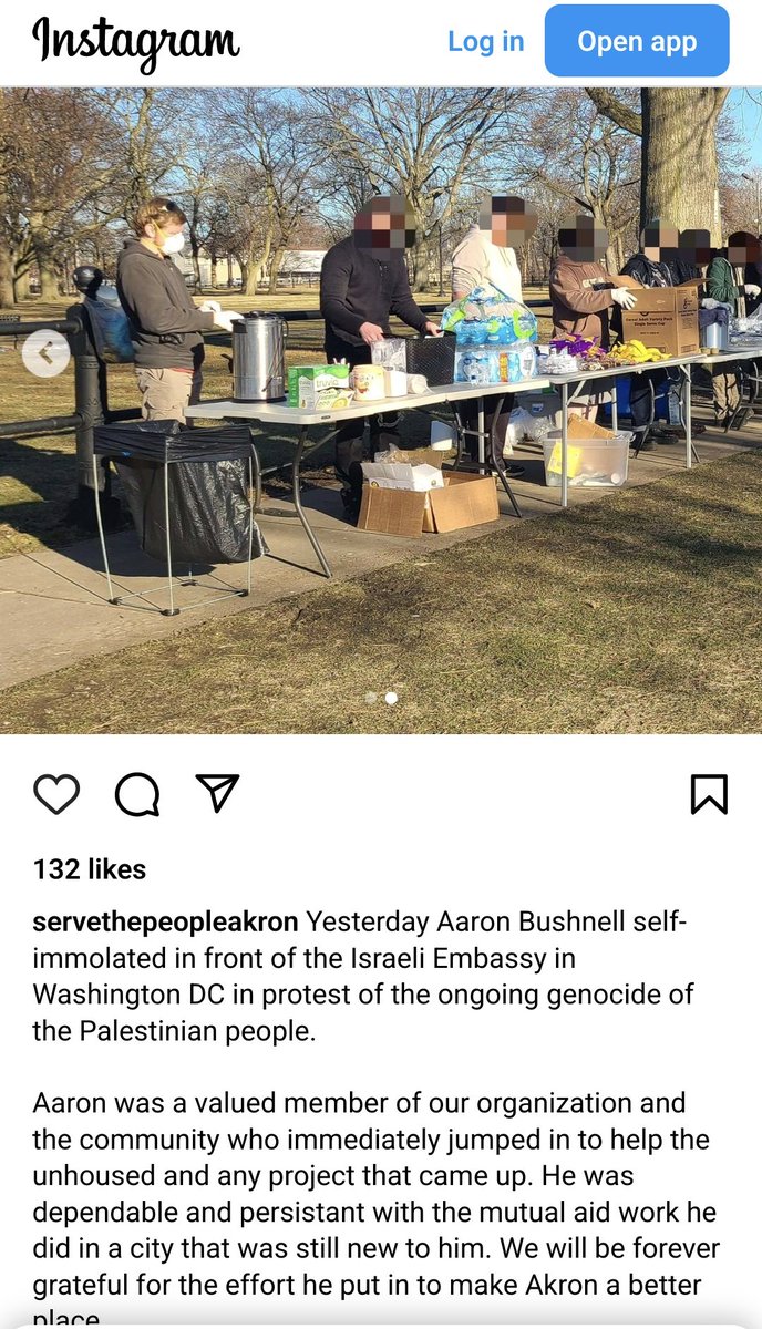 ComradeOhio's tweet photo. We are devastated in Akron Ohio with the rest of the world.
grassroots org Serve The People Akron @STPAkron made a public post on Instagram about Aaron Bushnell who recently moved to NE Ohio serving in Akron at Grace Park.
"Rest Easy Comrade
Free Palestine!"
#AaronBushnell https://t.co/ib4bzS6rOV