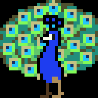 Noin04's tweet photo. My very first #pixel_dailies, #LoudAnimal 🦚 @Pixel_Dailies https://t.co/p1Qi0QemRU