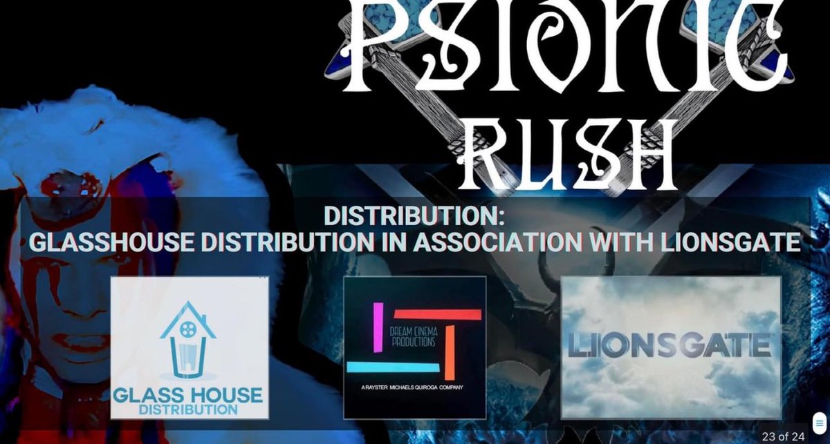 "Psionic Rush" is getting closer !!!

A Dream Cinema Productions

Glass House Distribution in association with LionsGate

CEO Ray Michaels Quiroga Producer / Actor
Co-Producer Jimmy Star
Created by Joleen Folkerts Phelps

Cody Cowell

<a href="/Cody_Cowell/">Cody Cowell</a> 

pro.imdb.com/name/nm1431341…