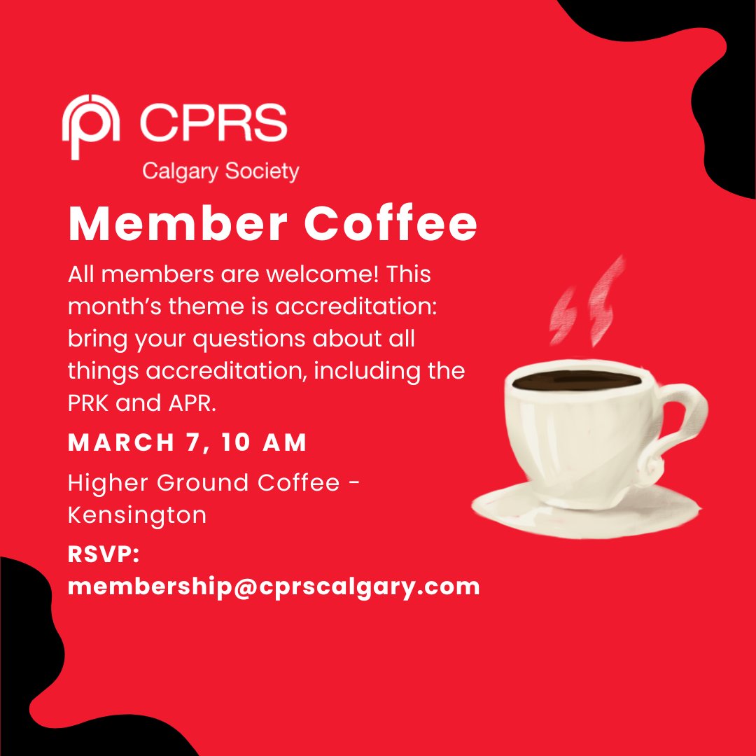 March Member Coffee

This month our starting theme will focus on celebrating all things accreditation, APR, and PRK. We'll advise members and future members on how to earn accreditation, its importance and how to maintain it.

To attend, RSVP to membership@cprscalgary.com.