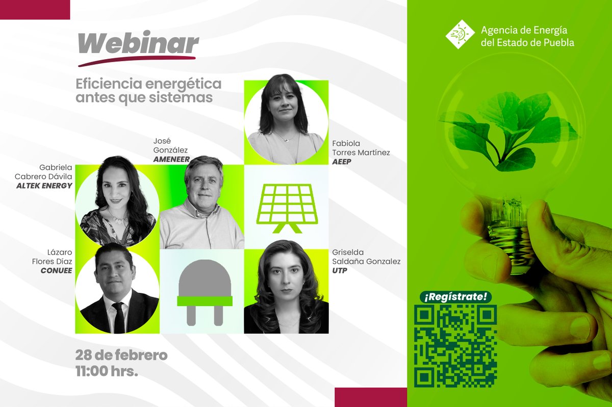EnergiaPuebla's tweet photo. ¿Quieres conocer sobre acciones de #EficienciaEnergética? Súmate al webinar con expertas y expertos que discutirán sobre estrategias básicas y avanzadas para optimizar rendimientos y reducir costos operativos.

🗓 28 de febrero
��� 11:00 hrs.
✅ Registro: https://t.co/nqZZa4sGRz https://t.co/QoxKE9Whu2