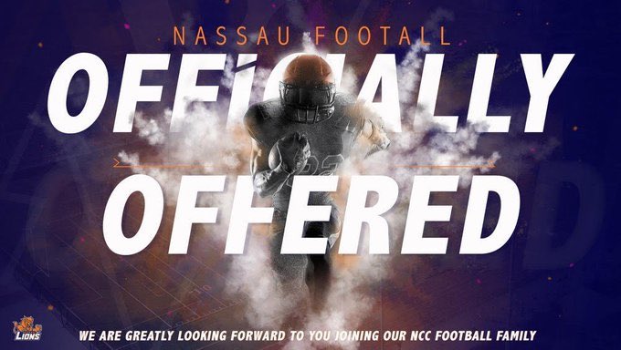 After a great visit to <a href="/NCCLionsFTBL/">Nassau Lions Football</a> campus and conversations with <a href="/CoachBatyr/">Shane Batyr</a> I am blessed to receive my first OFFICIAL offer from Nassau Community College #AGTG