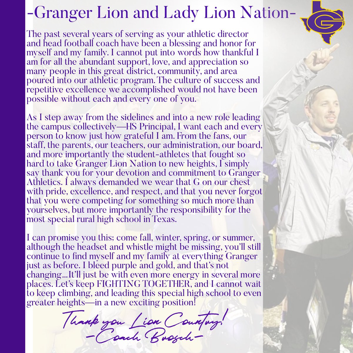 Thank you @GrangerHSsports @Granger_Lions @JeniNeatherlin! It’s been one heck of a ride!