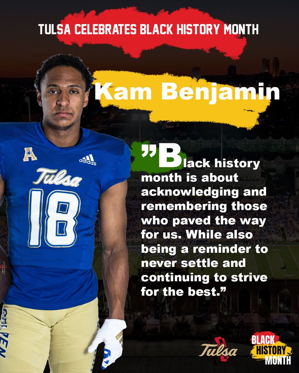 Up next for our Black History Month highlight is Tulsa Football's Kam Benjamin! #ReignCane | #BlackHistoryMonth