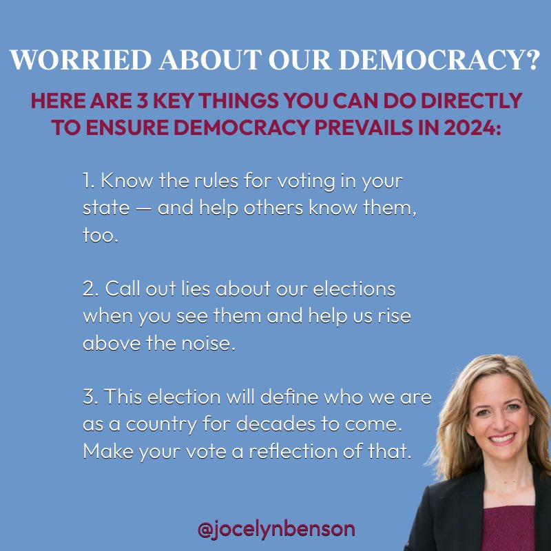 It’s only February and it’s already shaping up to be a noisy election year. If you are worried about our democracy, here are the 3 key things you can do to ensure our democracy and the future of our country prevail in 2024. Read more from my op-ed in @mariashriver’s…