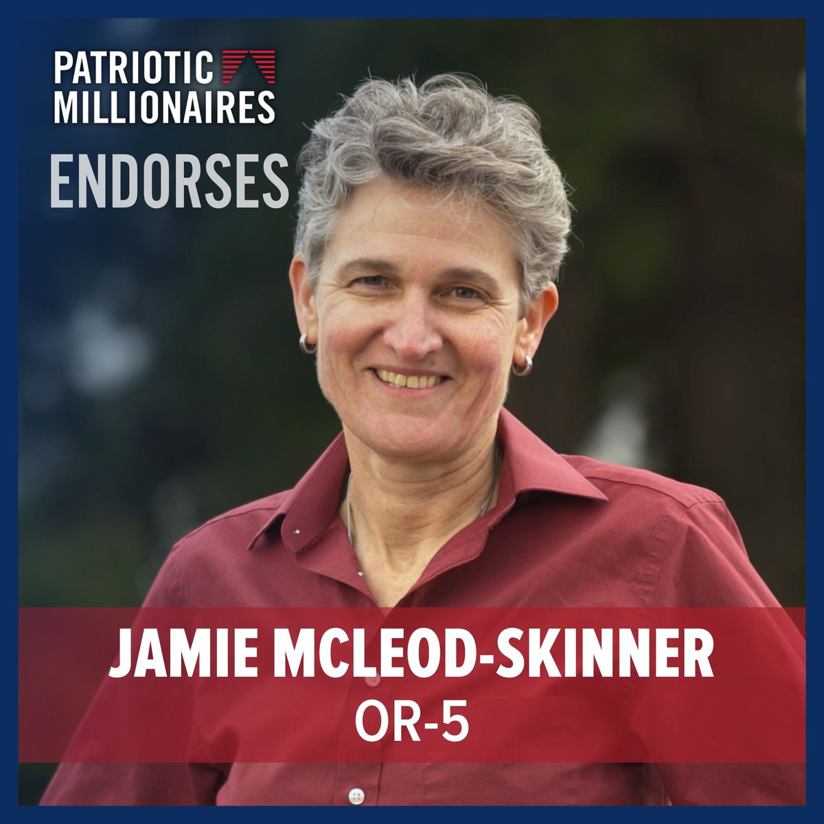 The Patriotic Millionaires are proud to endorse @JamieforOregon for Congress, representing Oregon’s 5th District! Jamie will bring her diverse experiences to Congress to address our biggest challenges: fighting for working Oregonians, and preserving our democracy.