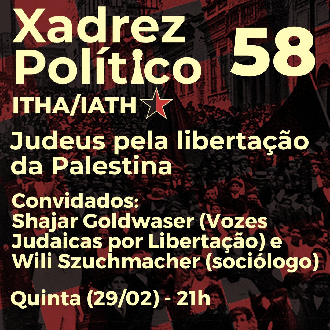 Na quinta, às 21h, o Xadrez Político receberá Shajar Goldwaser (Vozes Judaicas por Libertação), e Wili Szuchmacher (sociólogo e militante da OSL), para debater a atuação de setores das comunidades judaicas contra o sionismo. Link: youtube.com/watch?v=z9XLsI…