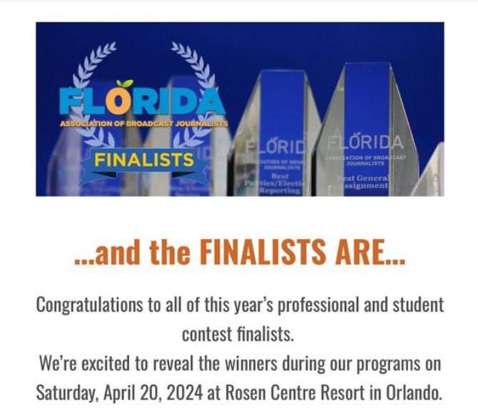 Got an email this morning stating my name is on the list of finalists for this year's Florida Association of Broadcast Journalists' Florida News Awards. Being named among such talented journalists is an honor. floridanewsawards.org/list-of-finali… Thanks &amp; Praises 🙏🏾