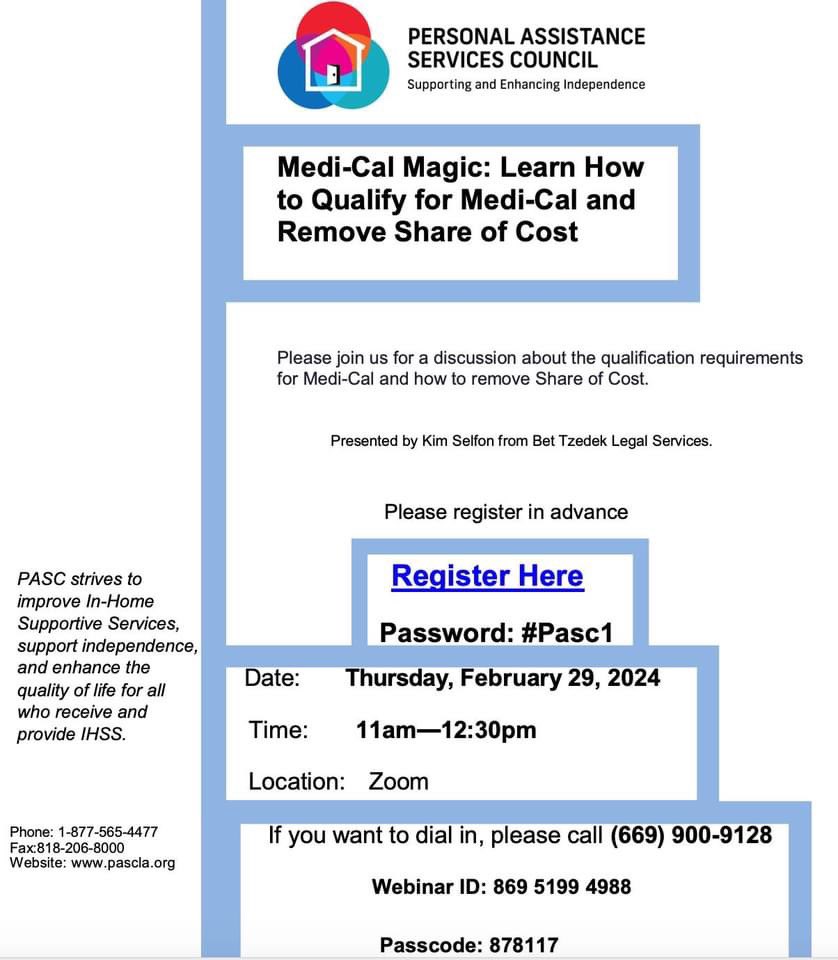 pasc_la's tweet photo. Please register in advance https://t.co/2fQyG1ftif.

#MediCal #Elders #Seniors #PeopleWithDisabilities #IHSS #Providers  #PASC #PASCLA #LosAngeles #LACounty https://t.co/22WFoFfQX5