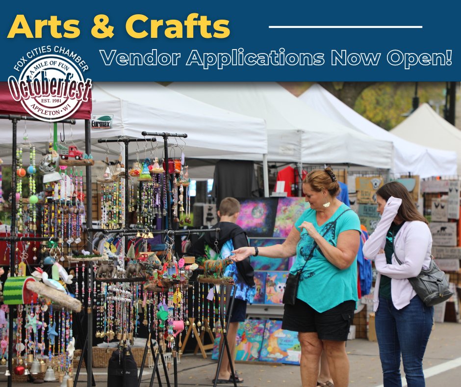 Applications are now open for our Arts &amp; Crafts vendors! Learn more and apply here: bit.ly/3Ifjxbk

#appletonsoctoberfest #octoberfest2024