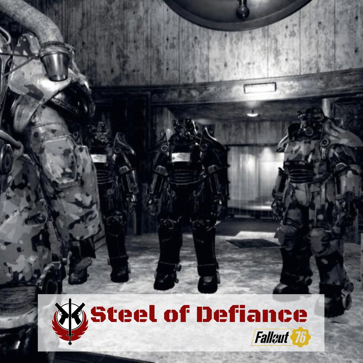 SDefiance75025's tweet photo. Join the ranks of the legendary Steel of Defiance - the oldest and most renowned Brotherhood of Steel RP group on Discord and #Fallout76! All platforms.  To join the Steel of Defiance on Discord: https://t.co/XkuSZNoEks #fallout #brotherhoodofsteel #falloutbos #milsim https://t.co/x2RkXO2JiO