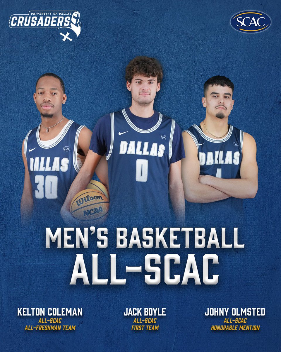 3️⃣ Crusaders earned All-SCAC honors for their efforts on the floor this season!! 🔹 Jack Boyle - All-SCAC First Team 🔹 Johny Olmsted - All-SCAC Honorable Mention 🔹 Kelton Coleman - All-SCAC Honorable Mention & All-SCAC Freshman Team
