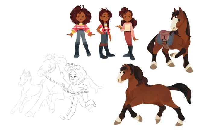 Concepts for a black horse girl project that fell through forever ago. Still big sad over it QwQ 