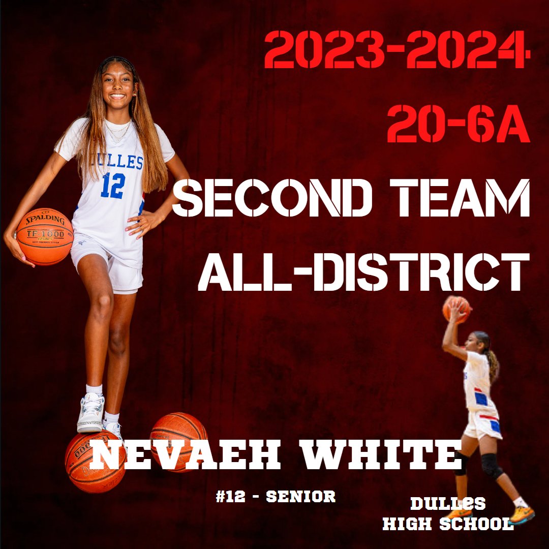 Congratulations to our senior (#12) Nevaeh (PHILLY) White on your SECOND TEAM ALL-DISTRICT nomination! Thank you for your years of hard work and dedication to the Lady Viking Basketball program.
