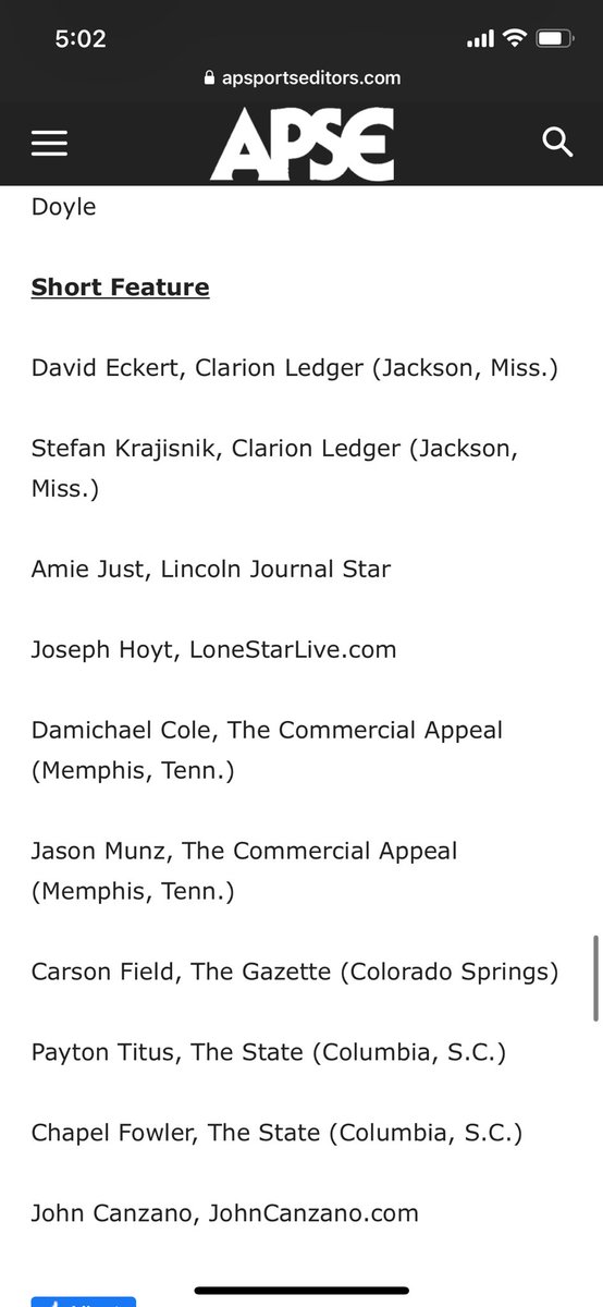 Very cool news: this feature on <a href="/Kyle_Youmans/">Kyle Youmans</a> resulted in a top-10 <a href="/APSE_sportmedia/">APSE</a> finish for short feature writing in Division C. 

Kyle’s story and his candor made this story go. I was very happy to tell it in my first season for <a href="/TXLoneStarLive/">LoneStarLive.com</a>.