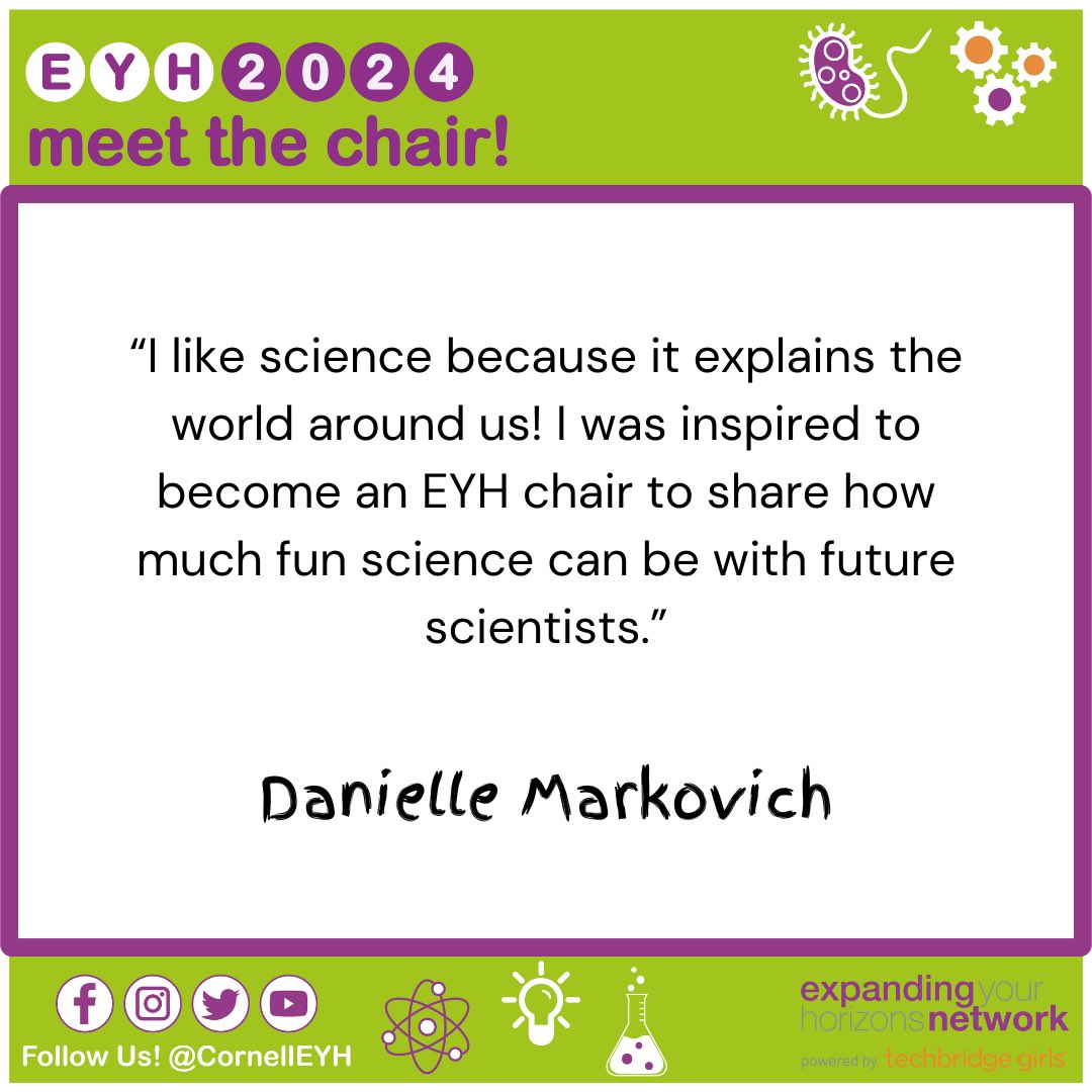 Happy Monday! Let’s meet Danielle, our Volunteers and Buddies Chair!👩🏻‍🤝‍👩🏼👨🏼‍🤝‍👨🏾Swipe➡️to see why Danielle likes science!🥽🔬#cornell #womeninscience #scienceforkids