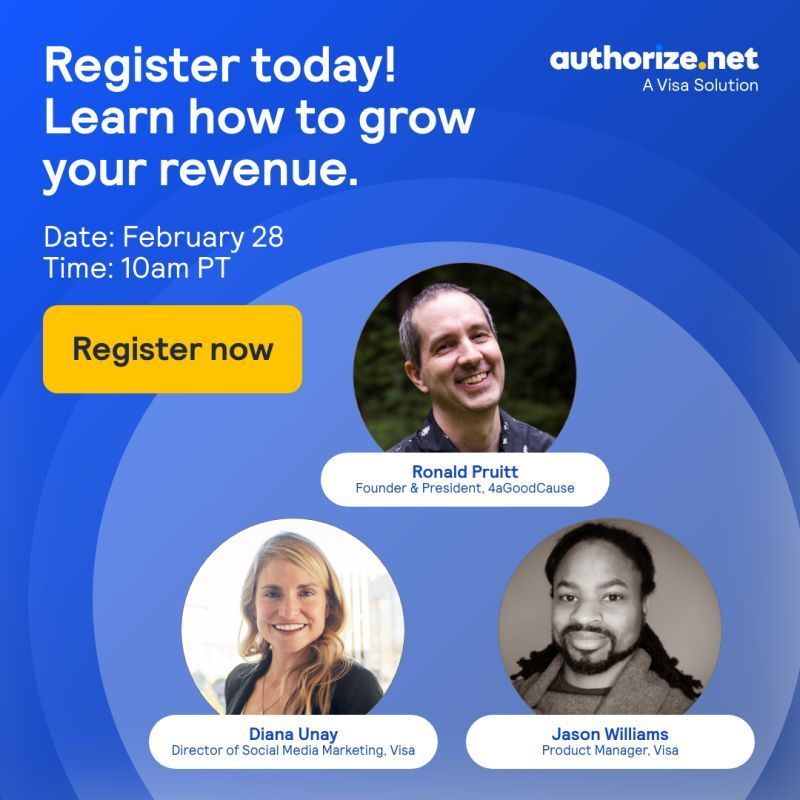 There's still time to register. Please join me on Feb 28 for a discussion of smart payment solutions. If you are looking to earn more revenue for your small nonprofit please tune in. Thanks to @Authorizenet and @Visa for hosting. Register - buff.ly/49H7Oy0