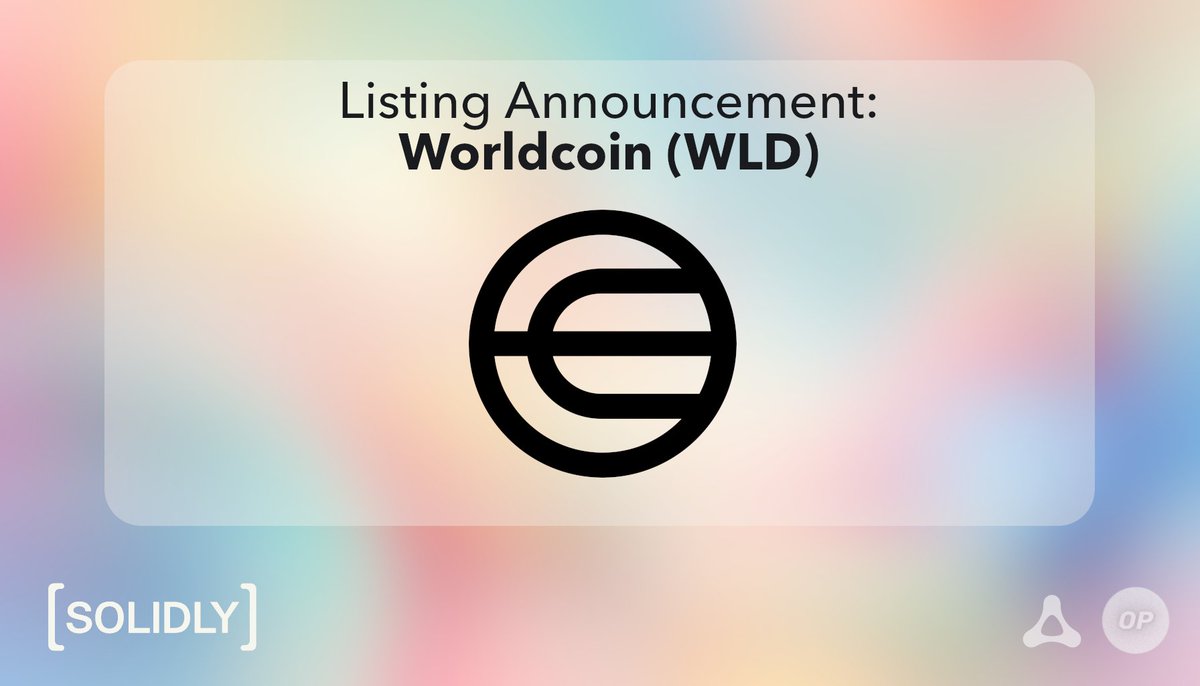 We're very excited to announce that @worldcoin has officially been listed & whitelisted on Solidly! 🤝 One LP bribe is already active. Votes & incentives will be steadily ramping up over the coming weeks 💫 Current APR is 4 figures. $WLD $SOLID