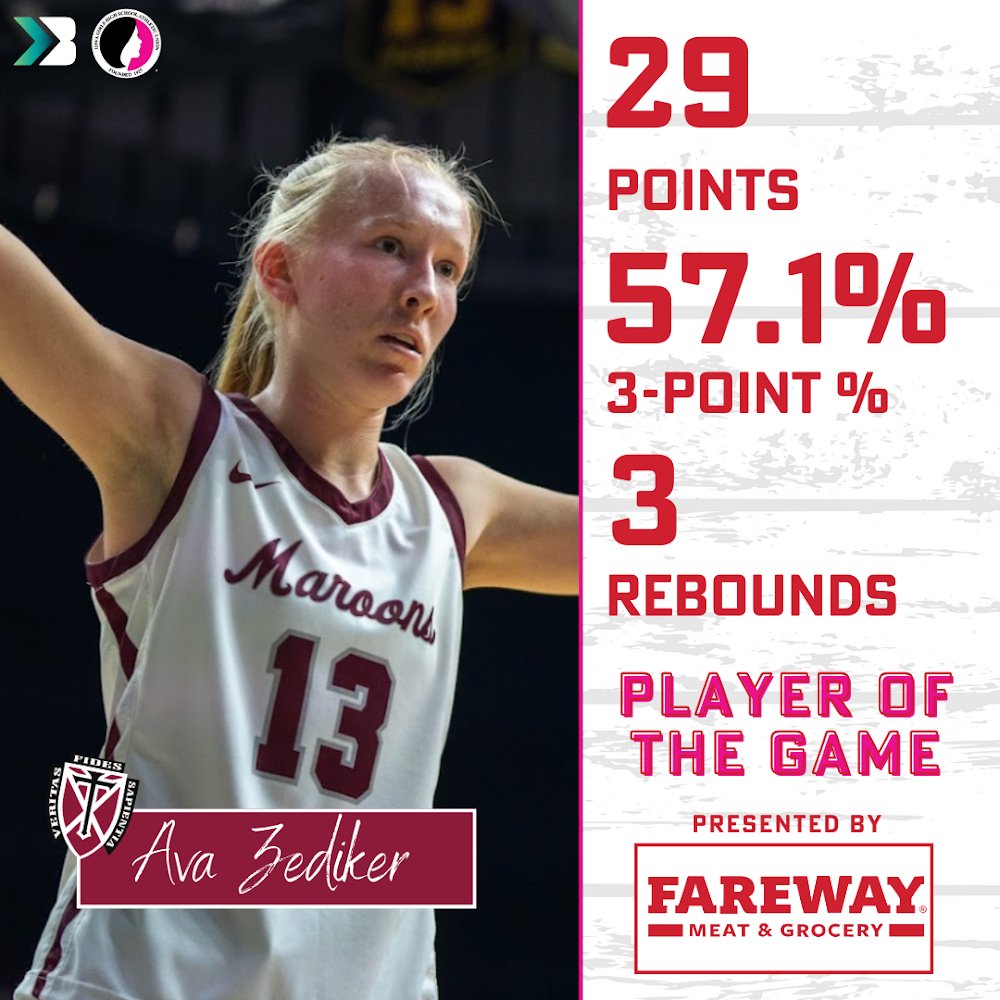Ava Zediker from Dowling Catholic is our Bound IA Player of the Game presented by Fareway.