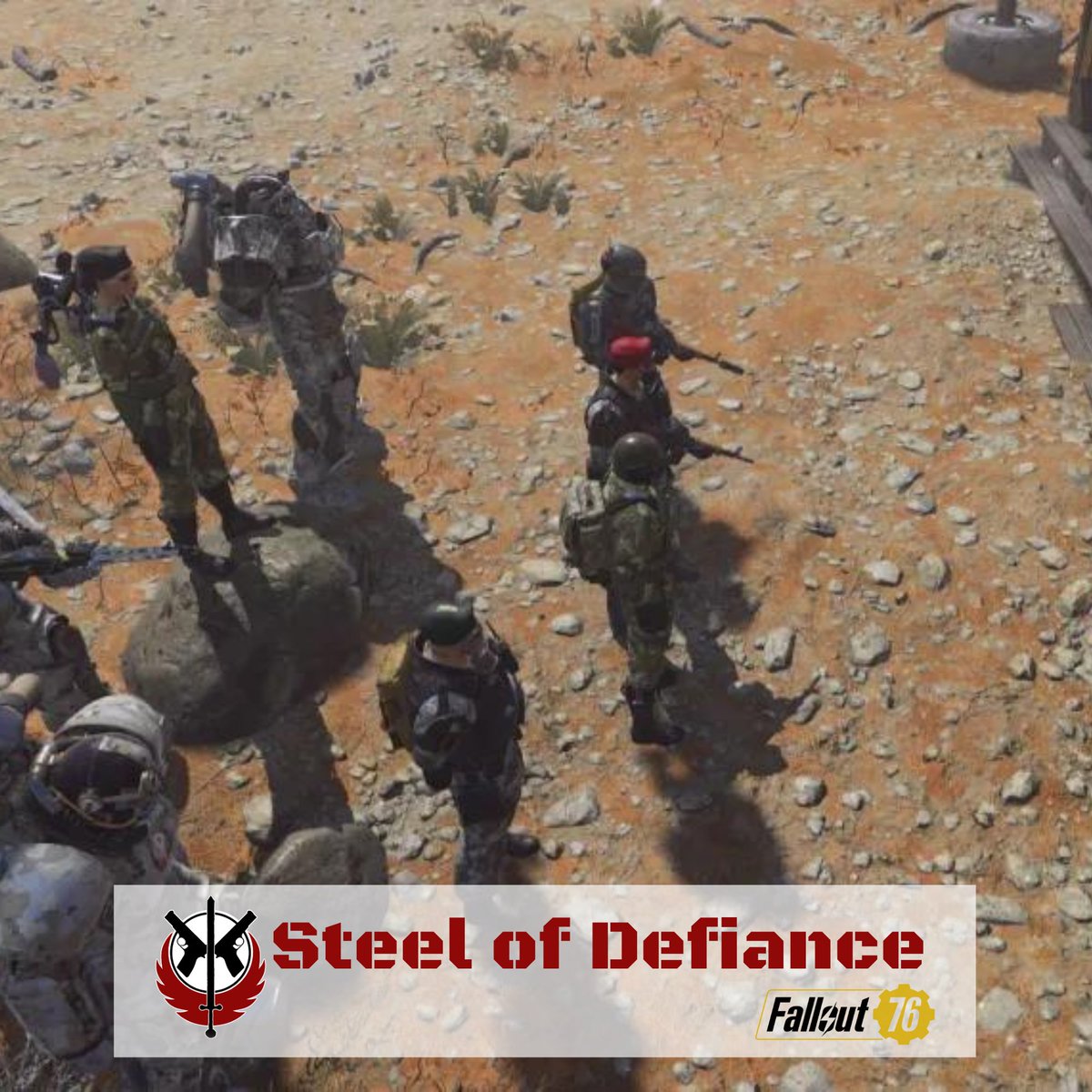 SDefiance75025's tweet photo. Join the ranks of the legendary Steel of Defiance - the oldest and most renowned Brotherhood of Steel RP group on Discord and #Fallout76! All platforms.  To join the Steel of Defiance on Discord: https://t.co/XkuSZNoEks #fallout #brotherhoodofsteel #falloutbos #milsim https://t.co/D6VTDYDoez