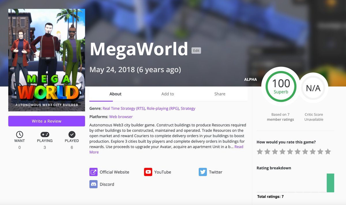 MegaCryptoPolis's tweet image. MegaWorld ranked Superb 100% at IGDB 🔥
igdb.com/games/megaworl…
Thank you very much for taking the time to review @megaworld_io