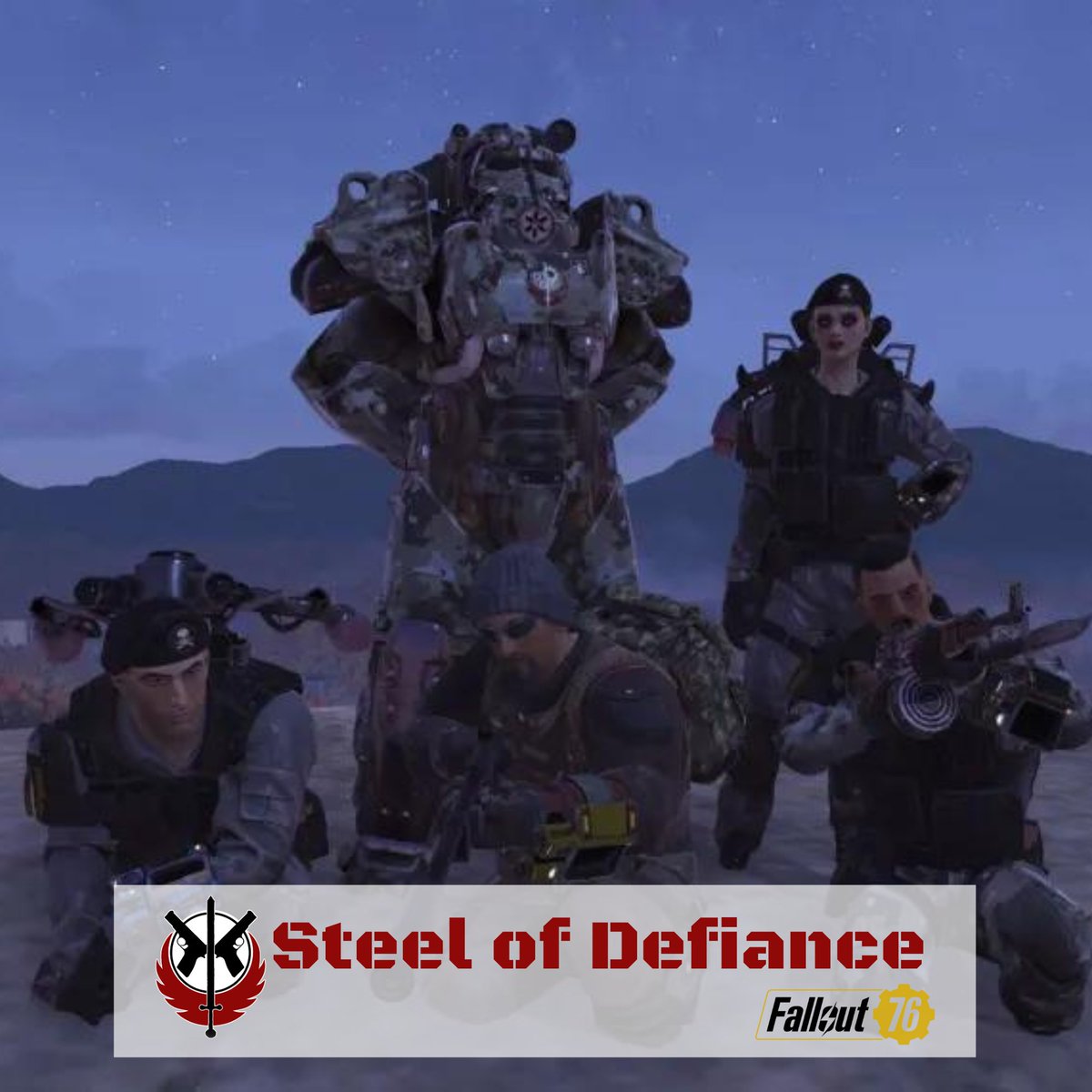 SDefiance75025's tweet photo. Join the ranks of the legendary Steel of Defiance - the oldest and most renowned Brotherhood of Steel RP group on Discord and #Fallout76! All platforms.  To join the Steel of Defiance on Discord: https://t.co/XkuSZNoEks #fallout #brotherhoodofsteel #falloutbos #milsim https://t.co/DT7kyCqkwQ