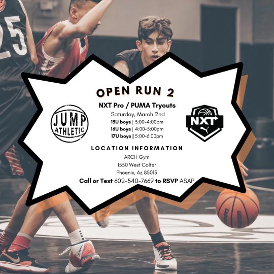 Updated tryout times this upcoming for <a href="/JumpAthletic/">Jump Athletic</a> on the NXT circuit!