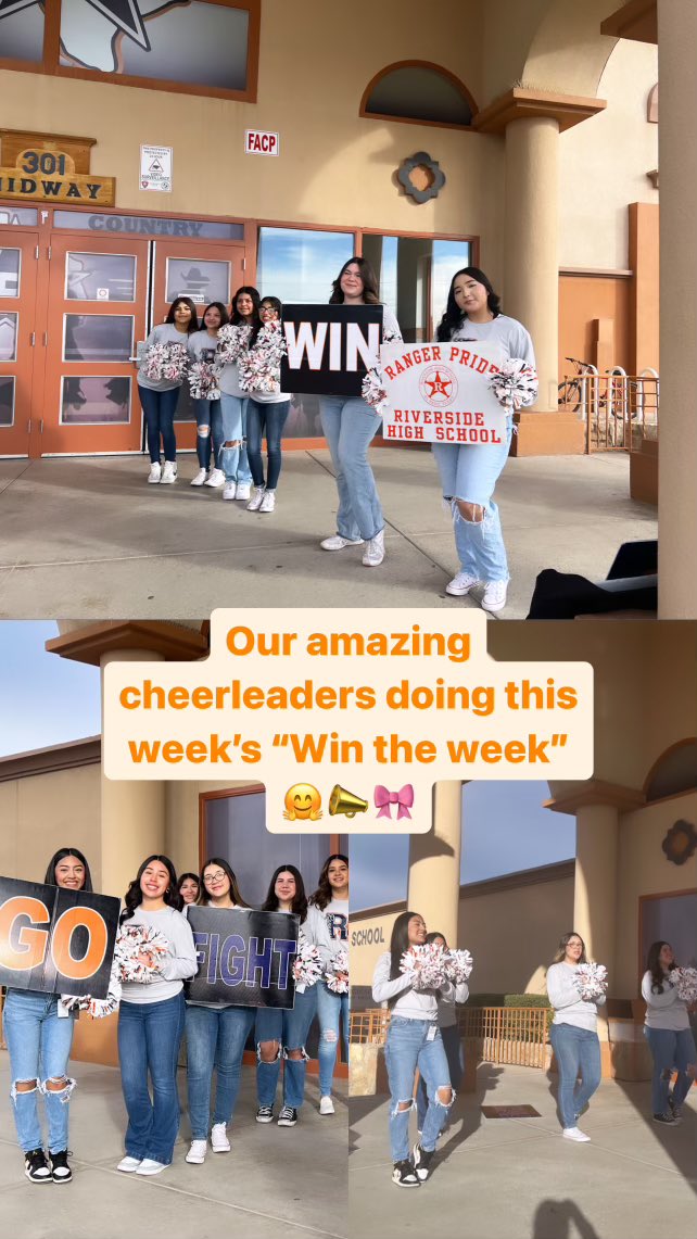 Cheer @RangerCheer showing up for Win the Week Monday! Here at RHS we kick off the week with a smile 😊 and a positive outlook! Thank you cheer 💯📣@vlara_82