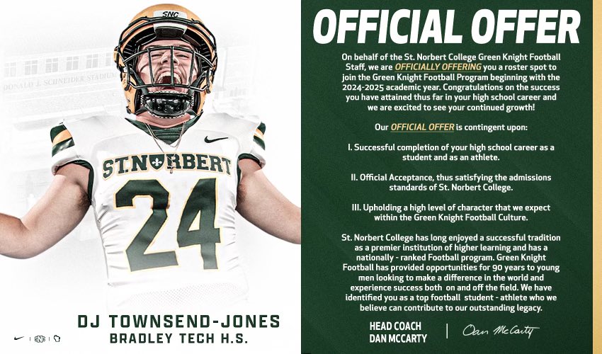#AGTG Blessed to have received an offer from ST.Norbert College 🟢🟡.