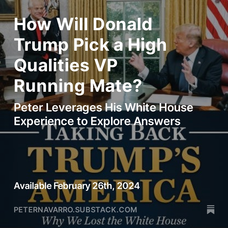 RealPNavarro's tweet photo. Sneak Peek at how @realDonaldTrump might vet his VP candidates.  Please read and figure who DOESN'T belong on the short list!!!!
Take the poll at the substack and be HEARD! https://t.co/s9DT5TpxDP