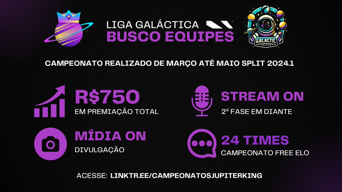liraJKG's tweet photo. FALTAM DOIS DIAS(28/02) PARA O ENCERRAMENTO DA INSCRIÇÕES DA LIGA GALÁCTICA
► TORNEIO FREE ELO ◄
PREMIAÇÃO TOTAL R$750,00
Inscreva-se em: https://t.co/t8jBQJf8ws
Regulamento e grupo de dúvidas em: https://t.co/p8XJqJGMP3
@jkg_esport
#LOL #LeagueOfLegends #Riot #riotlol https://t.co/9KhikwSd4T