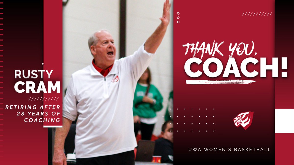 Thank you, Coach Rusty Cram, for your leadership and support for UWA Women's Basketball over the last 10 years!

Coach Cram will suit up for his final two games at the helm this weekend at Valdosta State and West Florida.

RELEASE: bit.ly/3uM61c8

#WeAreWest