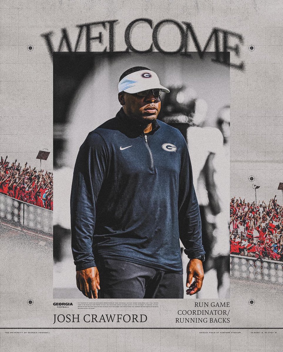 #DawgNation, join us in welcoming the newest members of our staff, James Coley and Josh Crawford! Welcome to the Classic City! @CoachColey - Wide Receivers @CoachJCrawford - Run Game Coordinator/RBs #GoDawgs