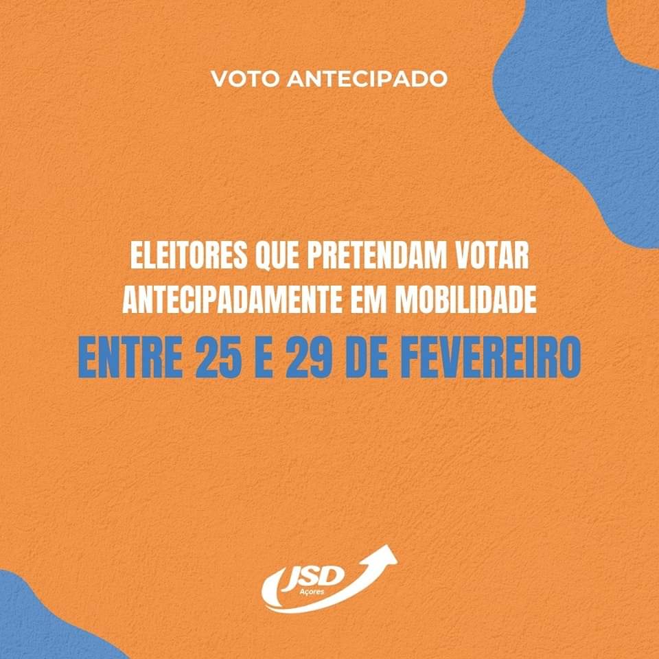 jsdacores's tweet photo. VOTO ANTECIPADO 🗳️

Pretendes votar antecipadamente nas próximas eleições legislativas para a Assembleia da República? 

Realiza o teu voto no dia 3 de março. Para o fazeres, inscreve-te, entre o dia 25 e 29 de fevereiro, em https://t.co/V5ZQFJaFlc 

#JSDAçores #Legislativas2024 https://t.co/nIIuSZVH8G