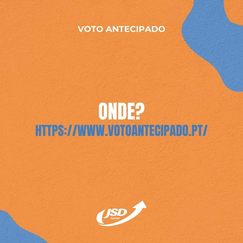 VOTO ANTECIPADO 🗳️

Pretendes votar antecipadamente nas próximas eleições legislativas para a Assembleia da República? 

Realiza o teu voto no dia 3 de março. Para o fazeres, inscreve-te, entre o dia 25 e 29 de fevereiro, em votoantecipado.pt 

#JSDAçores #Legislativas2024