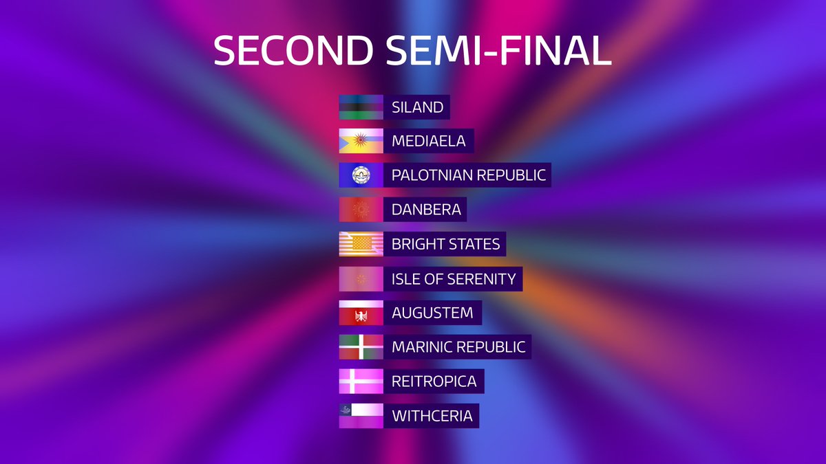 rbc_television's tweet photo. This is the running order for the second semi-final of the #RbcSongContest 2024!

#RobloxDev #RobloxTV #ROBLOX #RoESC #Eurovision #SongContest #Contest #Stage #Arena #Studio https://t.co/4tabGKdgoZ