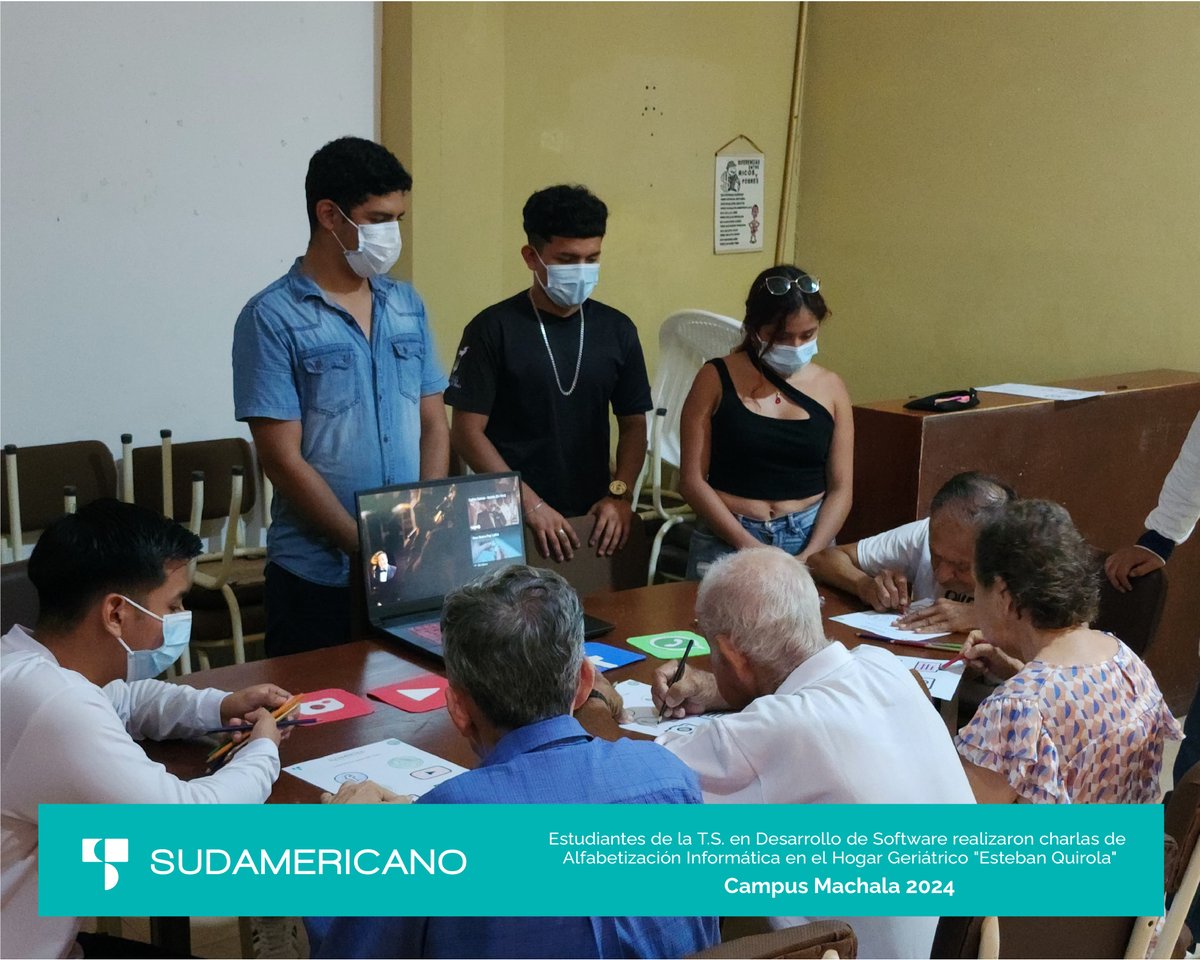 ¡Inspiración en acción!🌟Estudiantes de Desarrollo de Software completaron la última fase de Alfabetización Informática en el Hogar Geriátrico "Esteban Quirola".👵 Actividades enriquecedoras para fortalecer el reconocimiento de aparatos electrónicos. 🤝