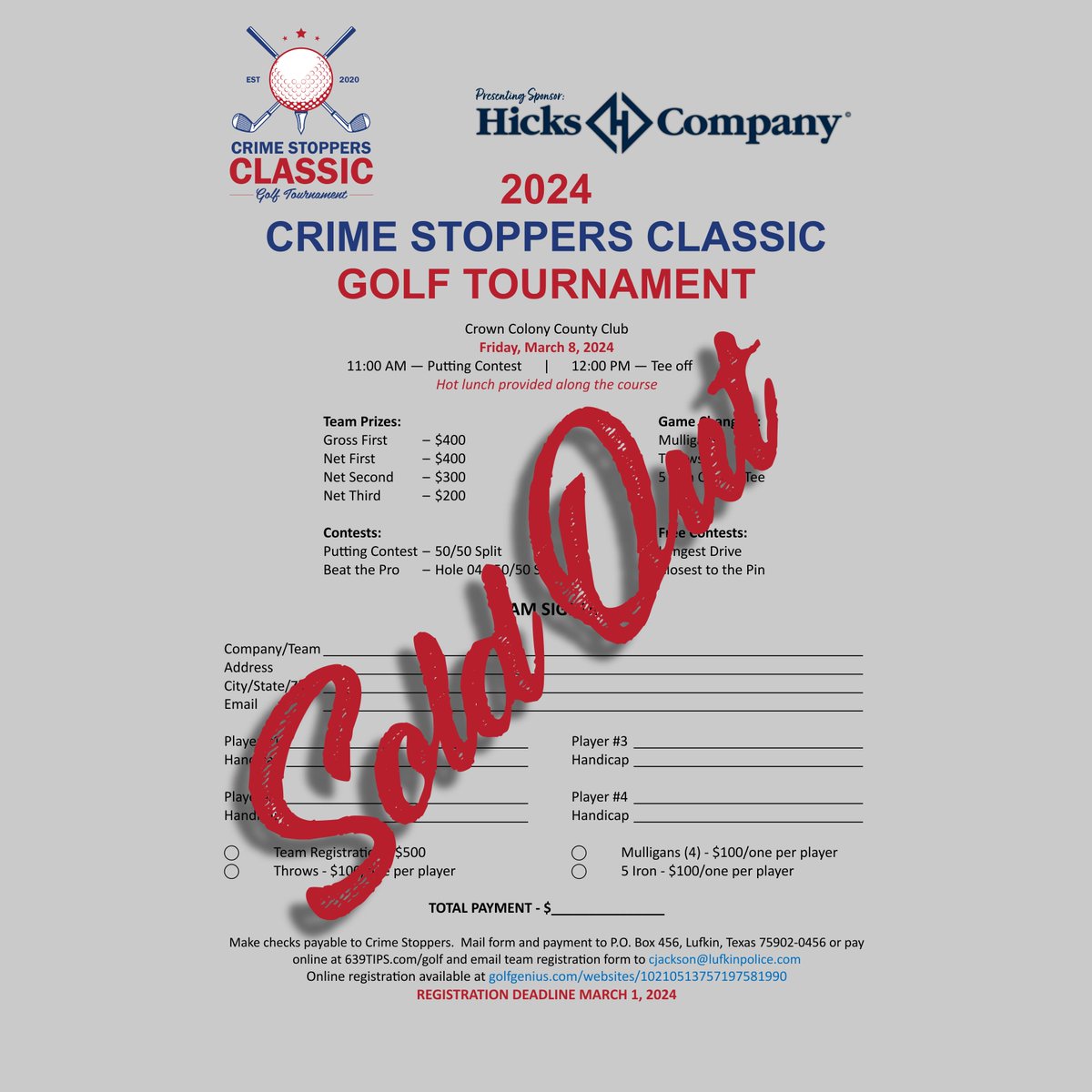 639tips's tweet photo. All team spots have been filled for this years' Crime Stopper Classic Golf Tournament.  If you got registered in time, we'll see you at Crown Colony Country Club March 08! https://t.co/CHN2Aym5mo