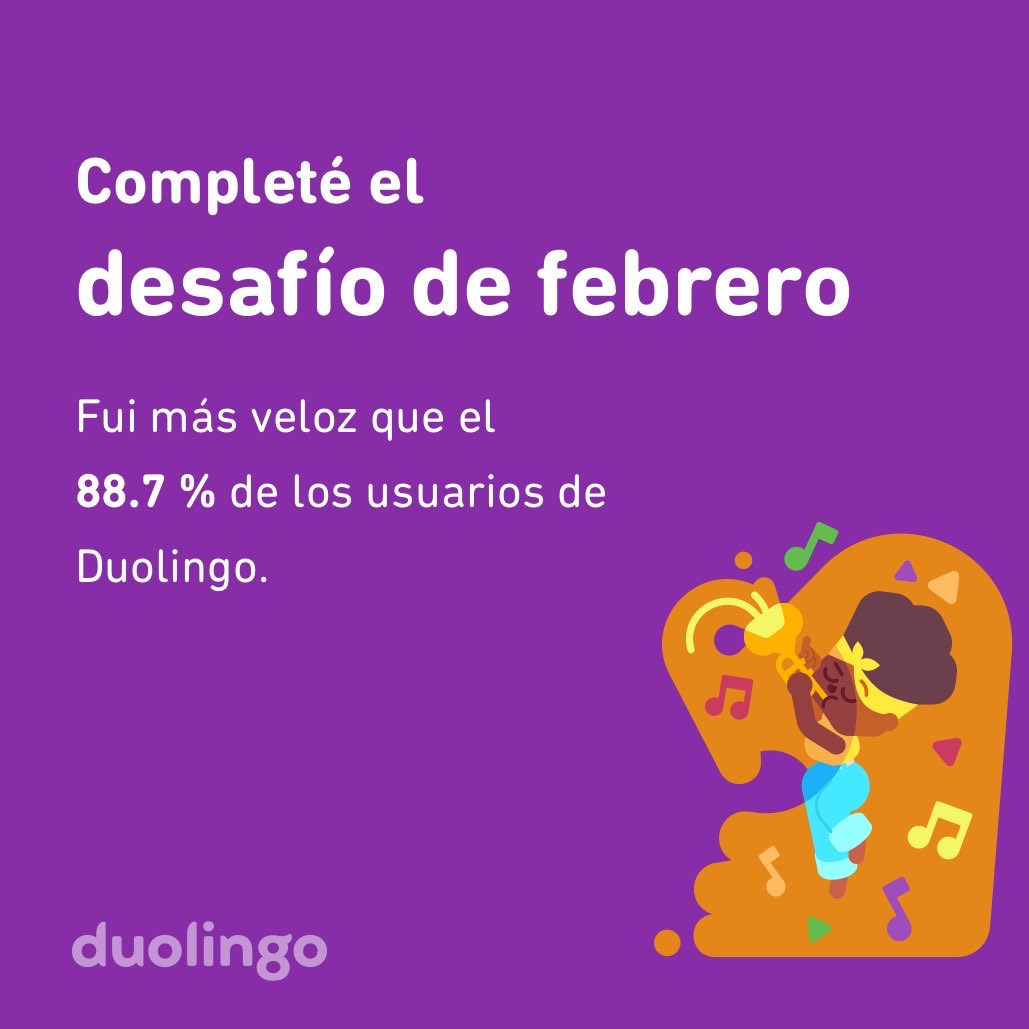 javfozz's tweet photo. ¡Completé el desafío de febrero más rápido que el 88.7 % de los usuarios de Duolingo! https://t.co/DLLEW1gdc1